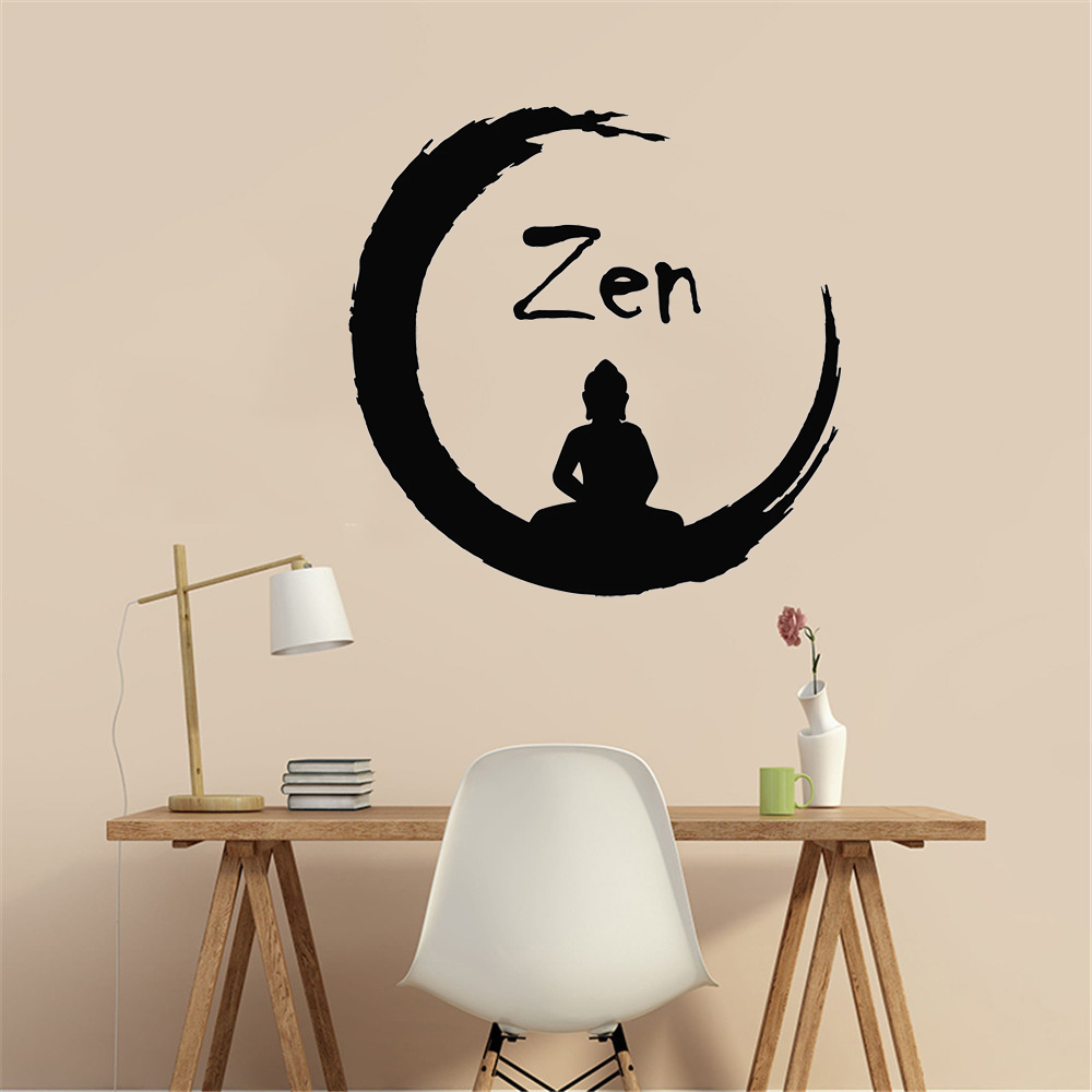 Home Gym Zen - 仏教瞑想仏ヨガ禅ラウンドウォールステッカージム用ビニール壁デカール装飾寝室北欧ホームインテリアデザイン