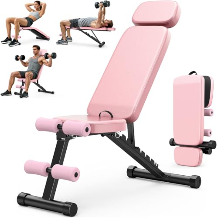 Home Gym Weight Bench - 調節可能なウェイトベンチ、10段階の背もたれ付き、ホームジム用、800LBS耐荷重、折りたたみ式ワークアウトベンチ（ブラック）、拡張ヘッドレスト付き