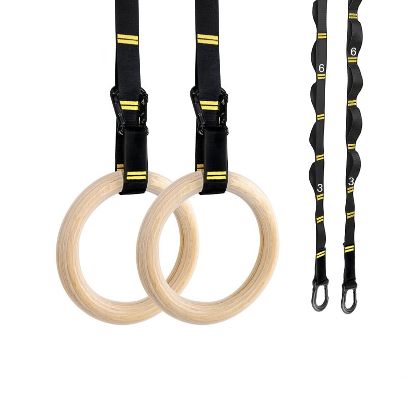 Home Gym Rig - 28mm 32mm プルアップ体操リング 吊り下げ式滑り止め木製リング 調節可能なストラップ付き ホームフィットネス用