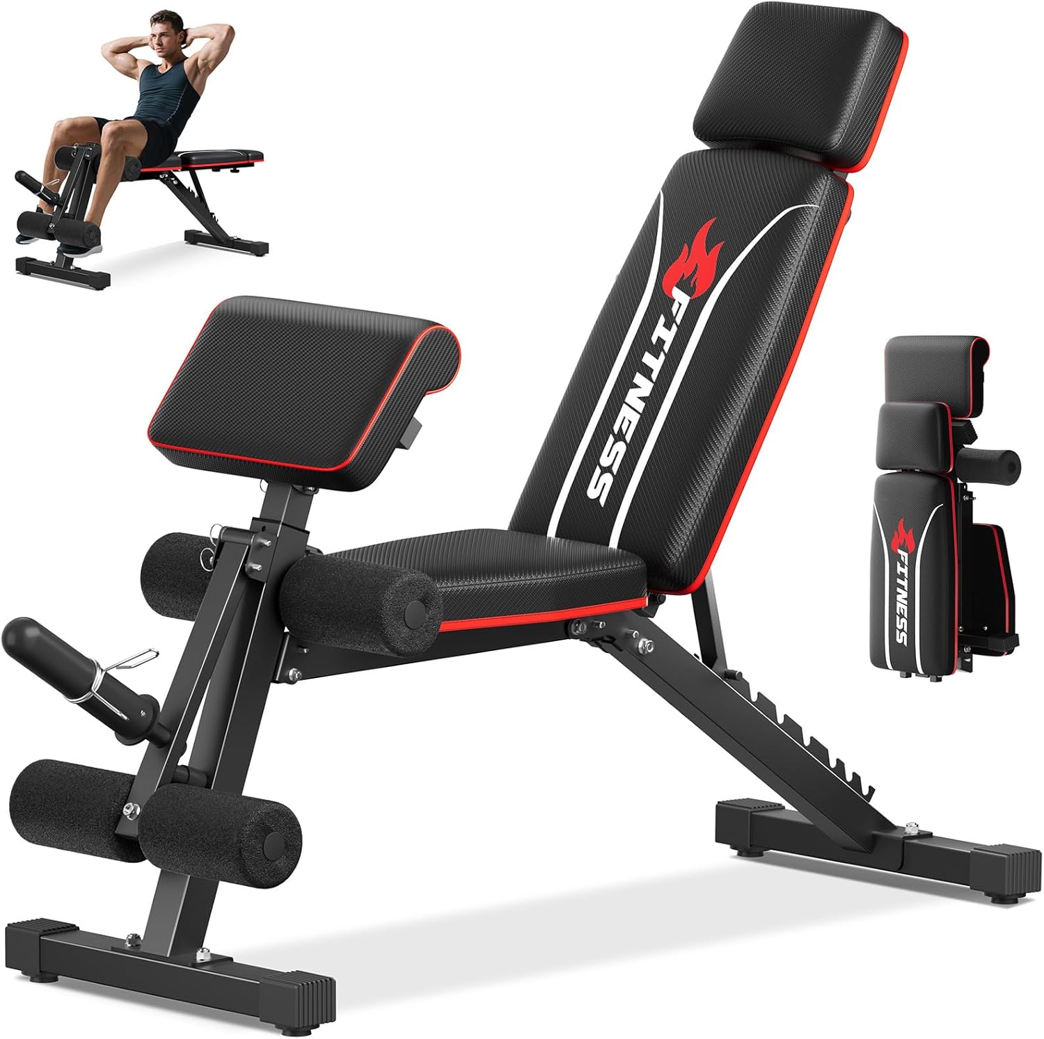 Home Gym Bench - ホームジム折りたたみ式ウェイトベンチ、合金素材、シルバーカラー、耐荷重900ポンド、省スペース