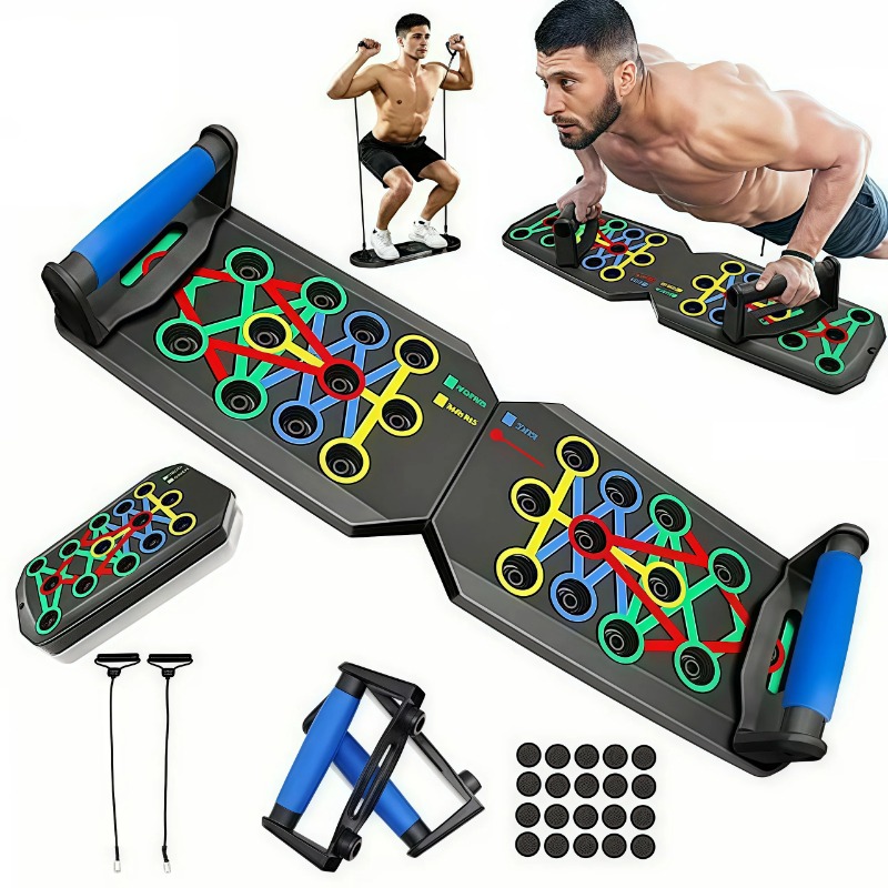 Home Gym Rig - 抵抗バンド付き折りたたみ式プッシュアップボード、多機能プッシュアップバー、ポータブルホームジムトレーニング機器、男性女性向けの胸筋、背中、肩、上腕三頭筋のトレーニングシステム