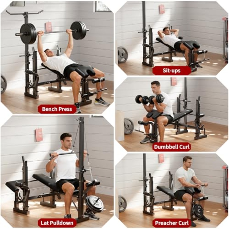 ホームジムウェイトベンチセット：スチールフレームブラック多機 - Home Gym Weight Bench のレビューと価格